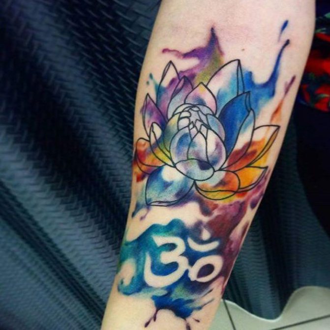 Watercolor lotus flower on the arm