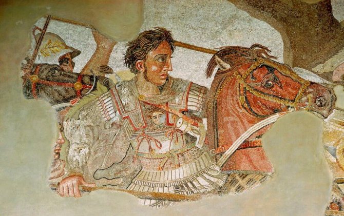 Alexander the Great on a fragment of an old Roman mosaic from Pompeii