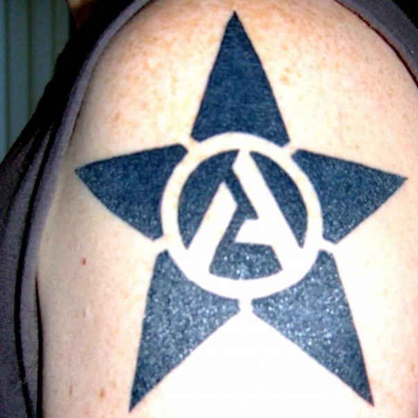 Anarchy tattoo on the shoulder