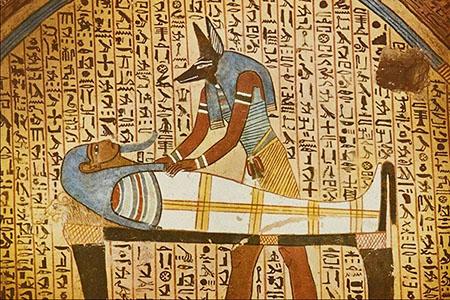 Anubis visits the mummy of Osiris