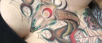 ram skull tattoo on the chest