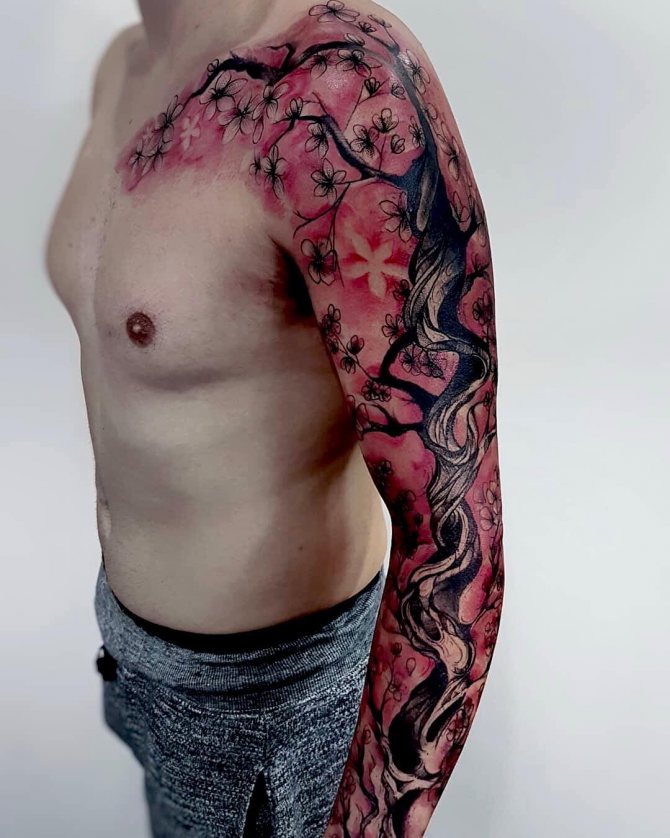 Big Sakura Tree Arm Tattoo for Men