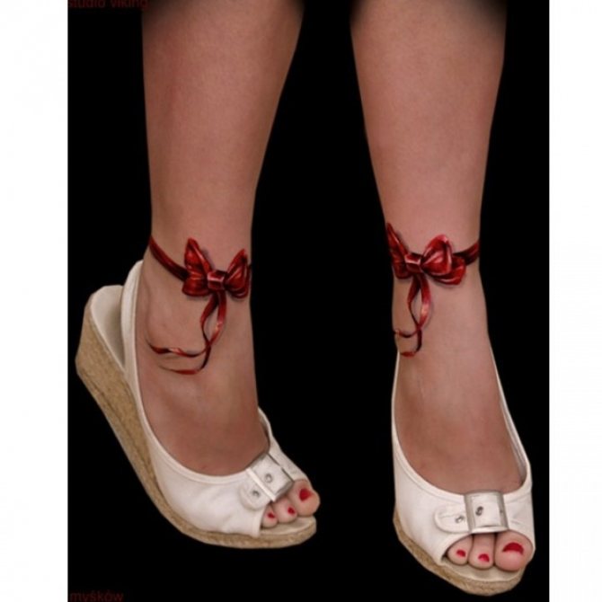 Ribbon Tattoo Bracelet with Bow on Ankle