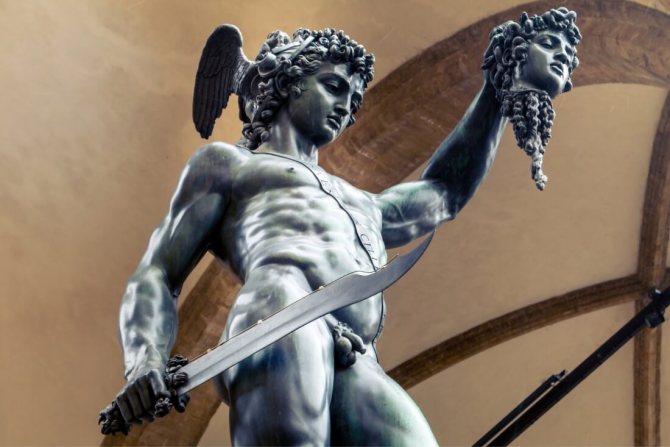Bronze statue of Perseus with the Gorgon's head in Piazza della Signoria in Florence