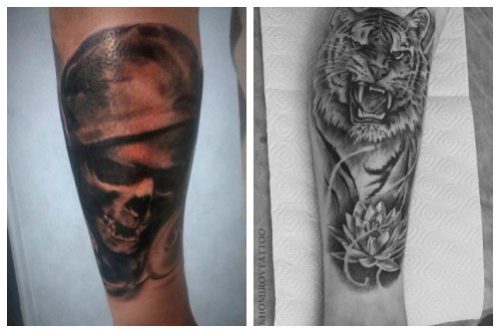 Skull and tiger in black and gray