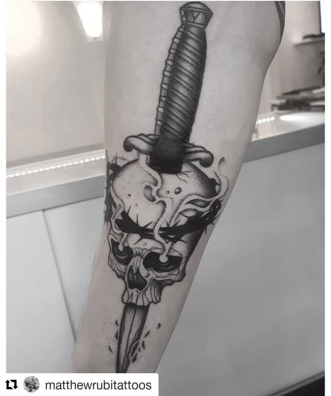Skull with a Crown of Thorns and a Dagger