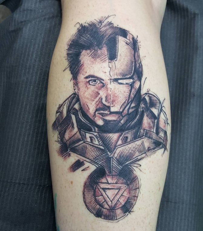 Black and White Tony Stark tattoo