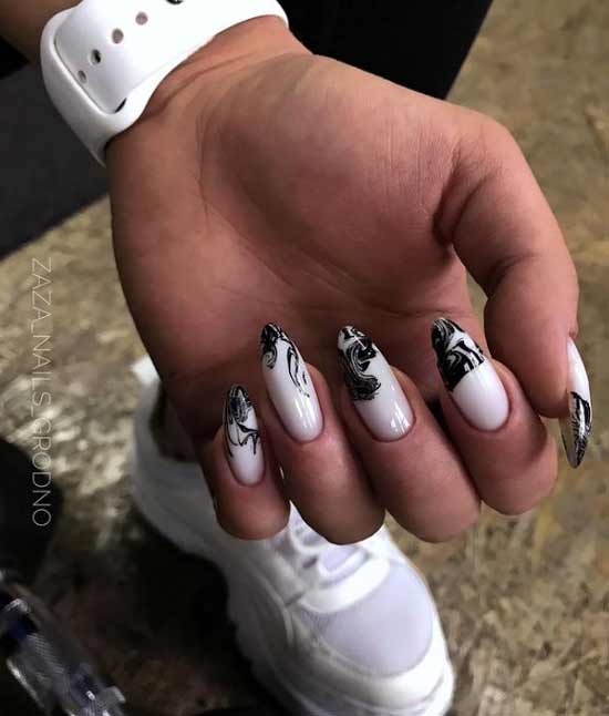 Black and white vegetable print nails
