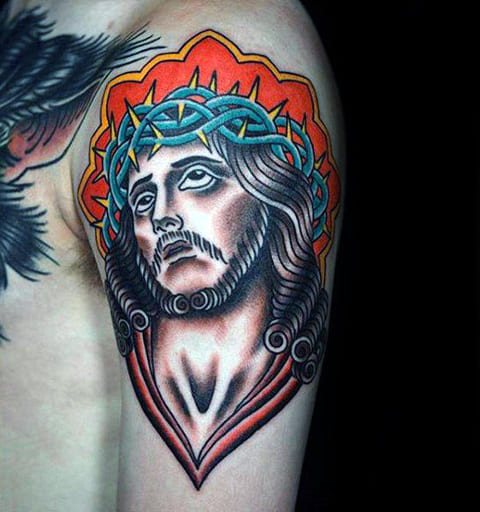 Colored tattoo of Jesus Christ