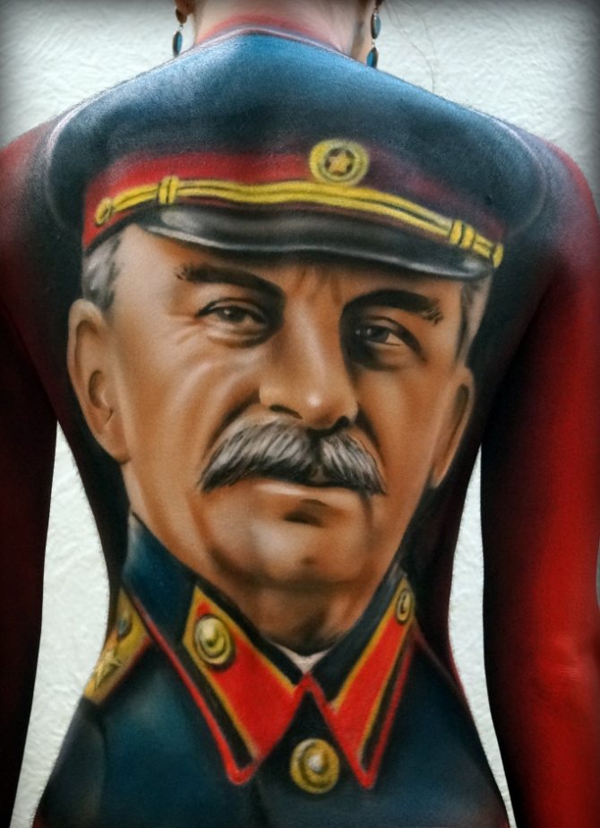 Colored tattoo of Stalin