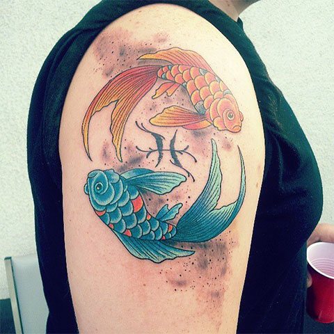 Color tattoo - sign of the zodiac fish