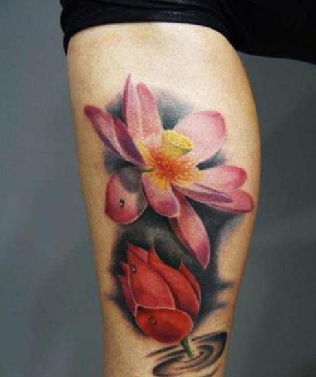 flower tattoo on the leg rose lily and black flowers
