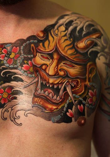 Tatuaj Demon Oni. Semnificație, pe braț, spate, umăr, antebraț