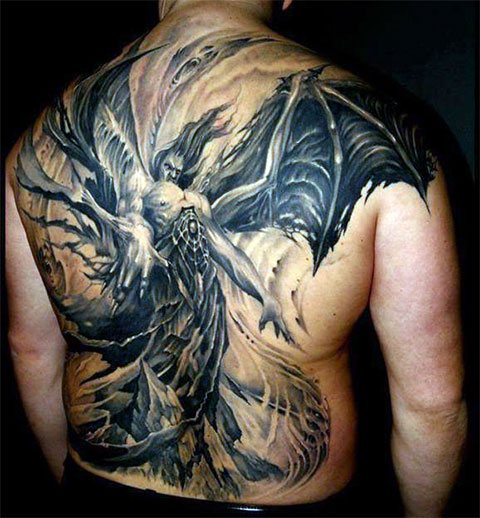 Chinese demon tattoo on his back