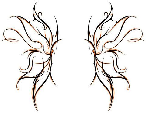 Sketch for a tattoo of the wings on the back for girls