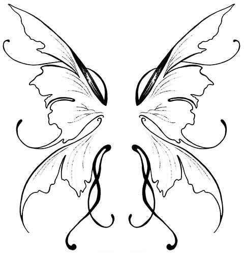 Sketch for a female tattoo with wings on her back