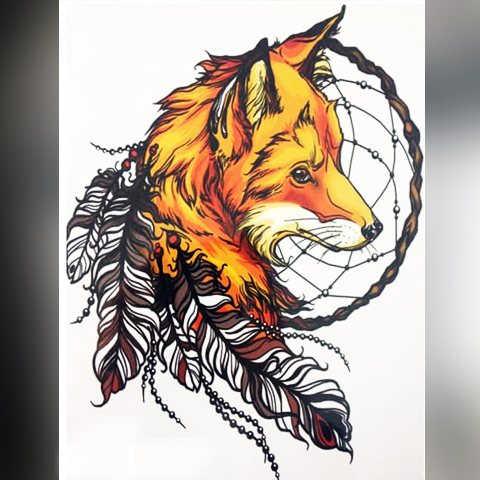Dreamcatcher & Fox Tattoo Sketch
