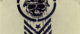 Schiță de un craniu nazist și tatuaj cască