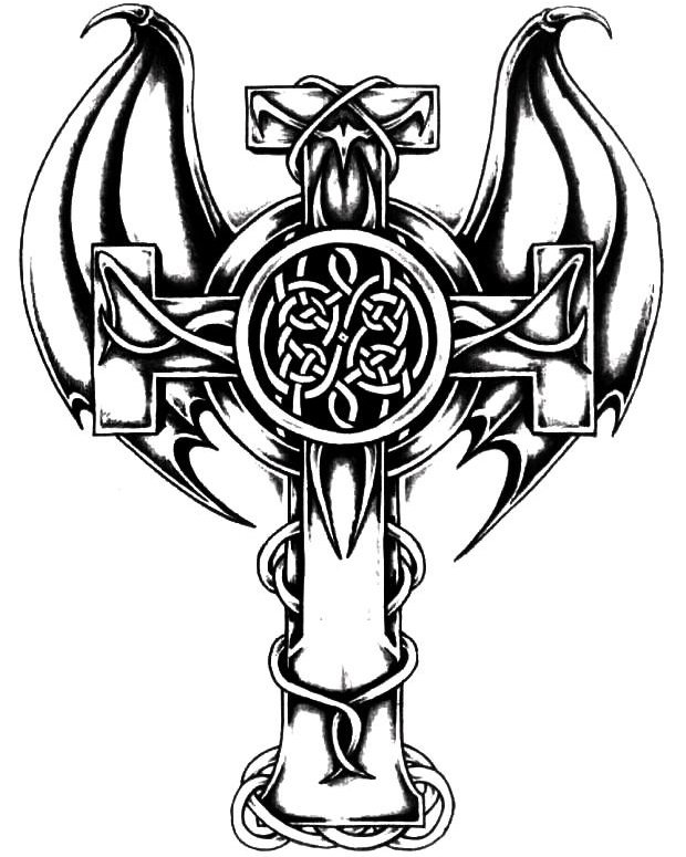 Sketch of a Celtic cross tattoo for men with wings