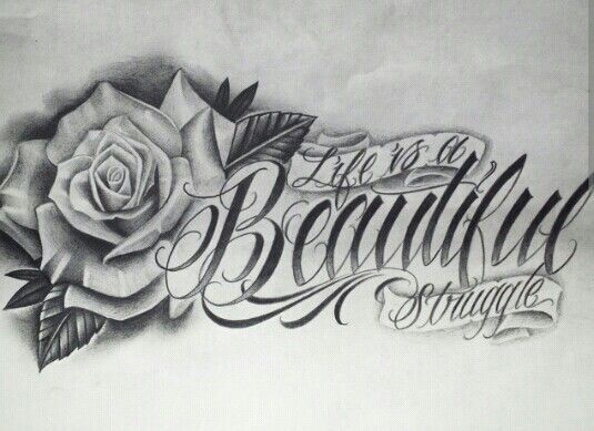 Sketch of a rose tattoo with writing