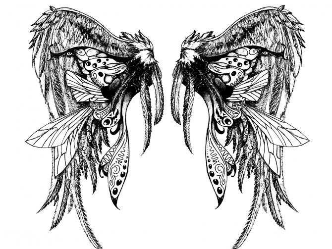Sketch of a tattoo with wings for a man