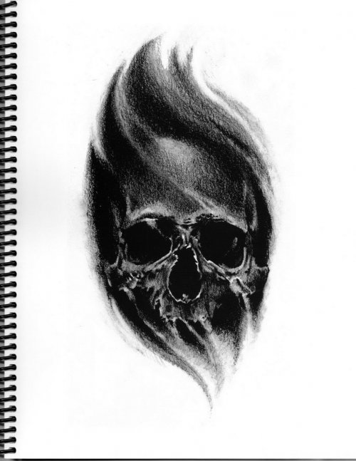 Sketches of black tattoo skull on fire