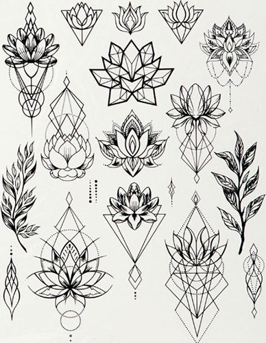 Sketches of tattoos for girls on the arm. Small inscriptions, flowers, geometry, bracelet