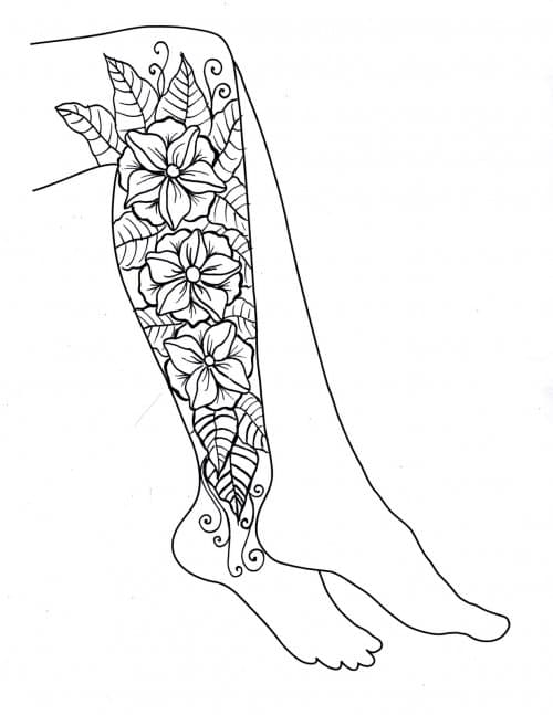Sketches of a flower pattern on the leg