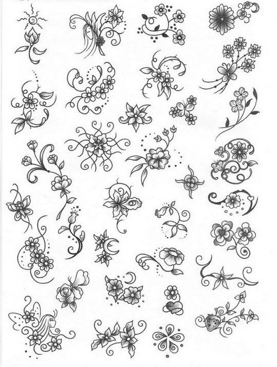 Sketches of tattoos with flowers