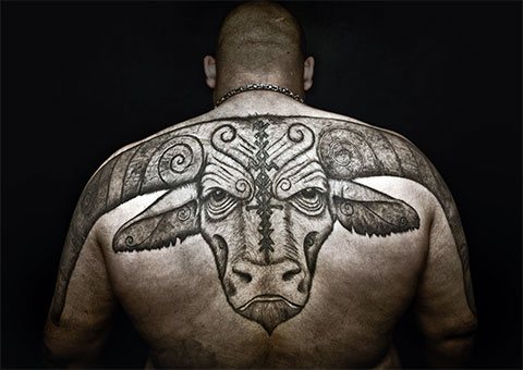 Photo of the Scandinavian tattoo on his back