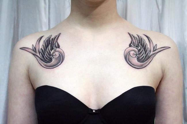 Tattoo pictures of birds on the collarbone