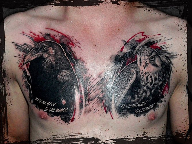 Hugin and Munin tattoo. Meaning, sketches on the back, shoulder, neck, hand