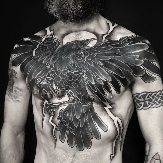 Hugin and Munin tattoo. Meaning, sketches on back, shoulder, neck, hand