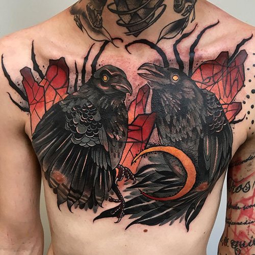 Hugin and Munin tattoo. Meaning, sketches on the back, shoulder, neck, arm