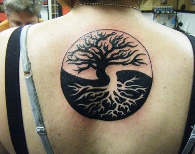 Yin-Yang tattoo. What does it mean, sketches on the arm, neck, back, leg for two, men, girls. Photo