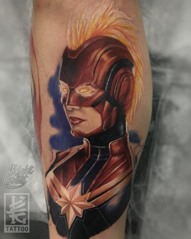 Captain Marvel image on the Leg
