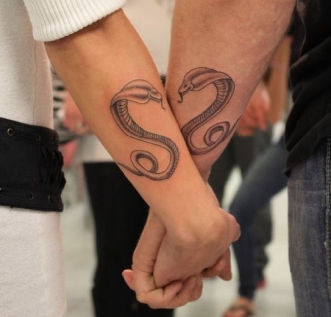Sleek paired tattoo in the form of a snake