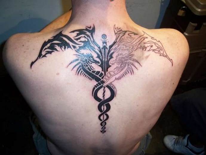caduceus on his back