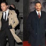 Classic trench coats are usually beige, but the actor's closet includes navy blue and black raincoats