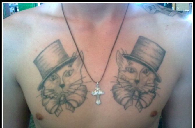 Cat tattoo for a thief must have a bow and a hat