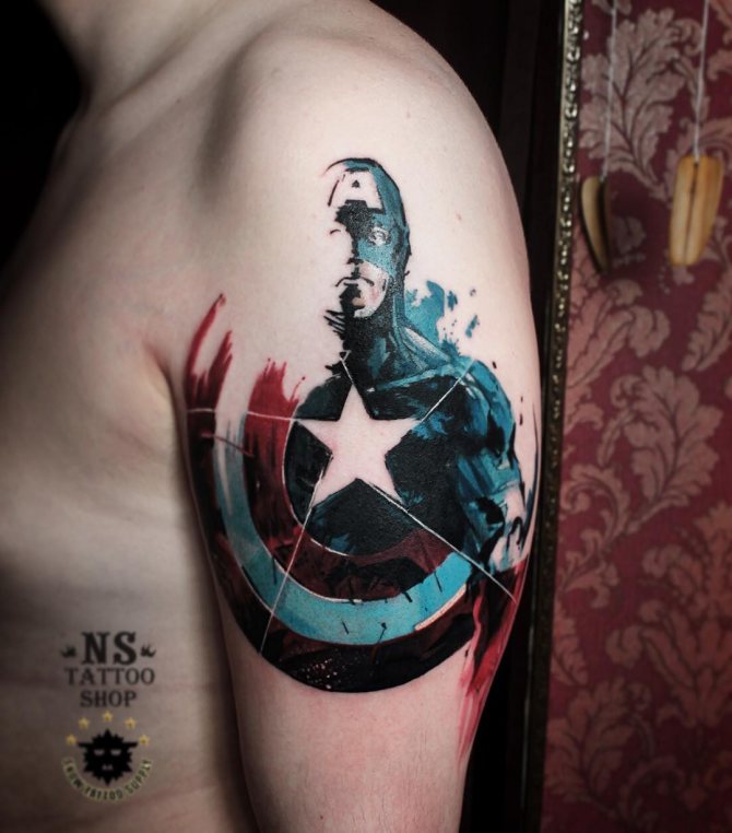 Beautiful Captain America Tattoo on his Shoulder