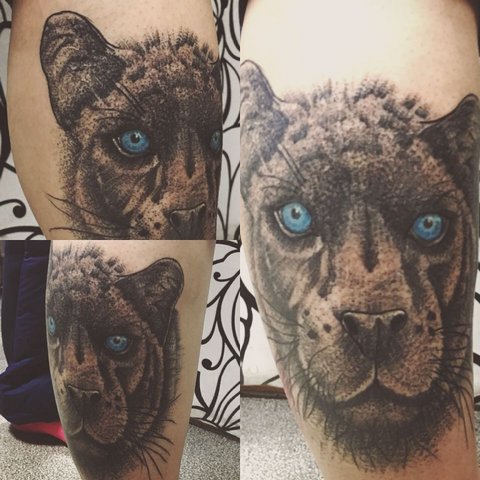 Beautiful panther tattoo on legs