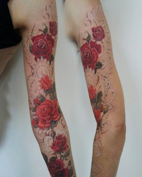 Beautiful rose tattoo with lace