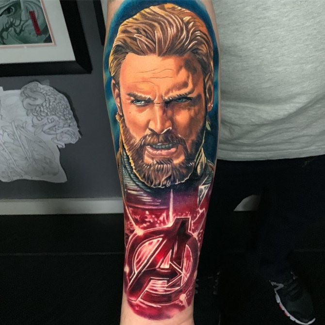 Cool Captain America Tattoo and Avengers Logo