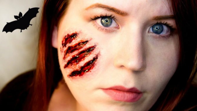 Makeup scars on the face on Halloween