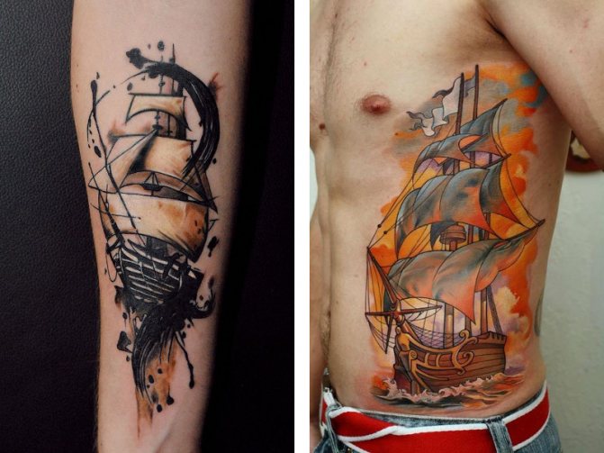 Nautical tattoo - compass and ship: meaning, male and female sketches