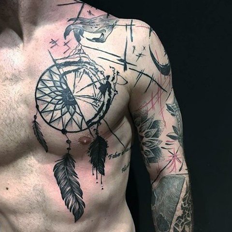 Male dream catcher tattoo