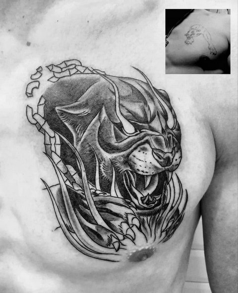Male Panther Tattoo on Chest
