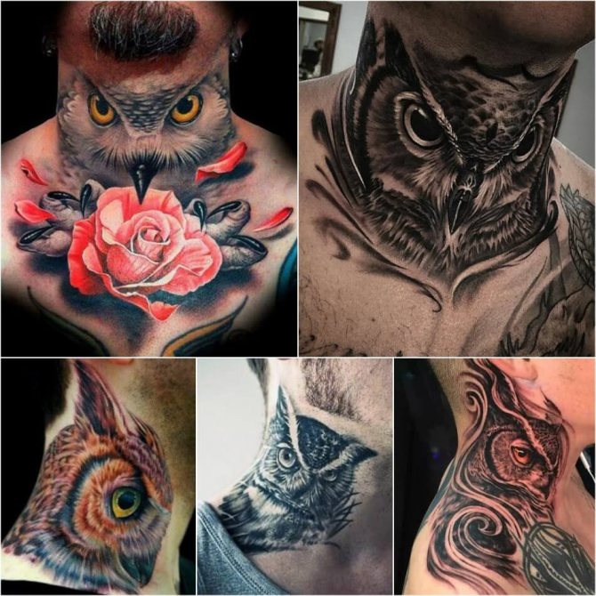 Male Neck Tattoo - Male Neck Owl Tattoo