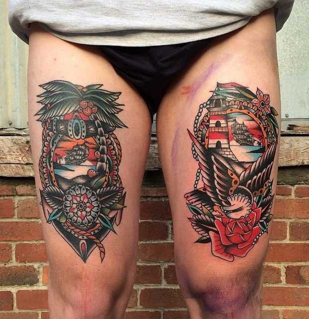 Male tattoo on thighs